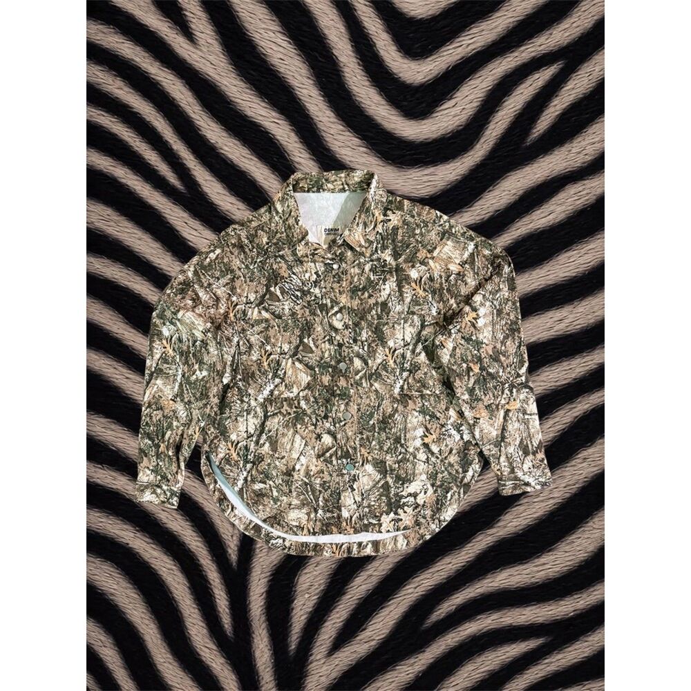 Denim Obsessed Camo Denim Button Up Shacket Jacket - Size Small